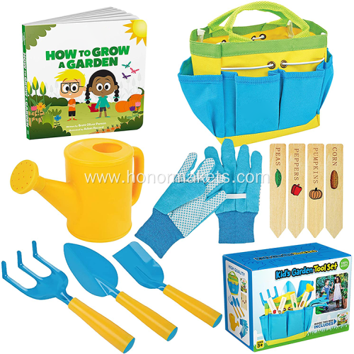 Hot sale garden kids tools Includes Sturdy Tote Bag, Watering Can, Shovels, Rake and more outdoor tools set